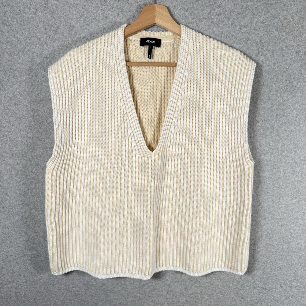 ME+EM Knit Vest Womens Large Yellow Ribbed V-Neck Cotton Rib